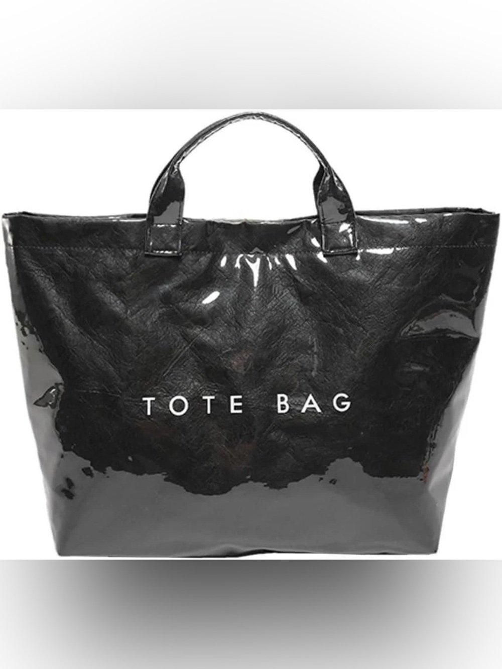 Shiny Black Tote Bag with Top Handles